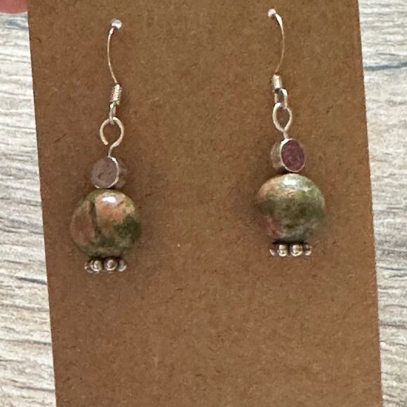 BOGO FREE NATURAL Unakite STONE EARRINGS - Picture 3 of 4
